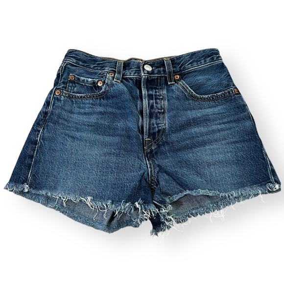 Levi's Premium RIBCAGE Shorts Blue Button-Fly Frayed Hem Womens Size 25 - Picture 1 of 9